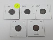 1860-1865 Indian Head Cent (5 coins)