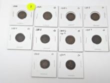 1880-1889 Indian Head Cents (10 coins)