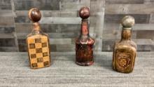 3) ITALIAN LEATHER WRAPPED DECANTERS