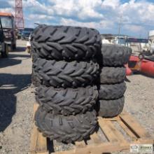 1 PALLET. 8EA MISC ATV TIRES ON RIMS, INCL: GOODYEAR, MAXXIS