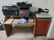 Lot of Brother LC79 Multi-Function Center Printer, Brother DCP-L5650DN Copier, Small Wooden Desk,