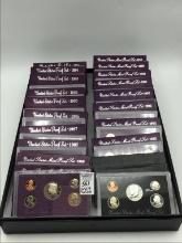 Set of 19 US Proof Sets w/ Boxes Including