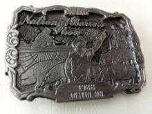 BELT BUCKLE NATIONAL BARROW SHOW AUSTIN MN 1988 LIMITED EDITION #32 OF 100 DIST BY HOWE ADV