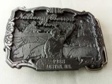 BELT BUCKLE NATIONAL BARROW SHOW AUSTIN MN 1988 LIMITED EDITION #65 OF 100 DIST BY HOWE ADV