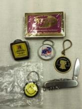 MISC ADVERTISING ITEMS, POCKET UTILITY KNIFE,DECK OF CARDS, KEY RINGS.