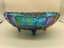 INDIANA IRIDESCENT CARNIVAL FOOTED GLASS BOWL 12"