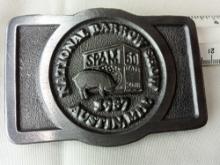 BELT BUCKLE NATIONAL BARROW SHOW 1987 LIMITED EDITION #37 OF 100 DIST BY HOWE ADV