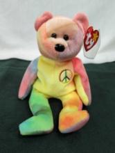 VINTAGE BEANIE BABY"PEACE" FEBRUARY 1,1996 W/ TAG COVER,7" PLASTIC CLEAR CASE