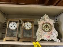 463 (2) Crystal Regulator Clocks & (1) Porcelain Clock