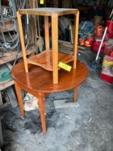 580 Vintage Blue Art Deco Table w/ Glass Top & Section Table Beneath