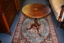 Vintage Flame Mahogany Tea Table, Satinwood Sunburst Inlay, Ball and Claw Feet, 20th C.
