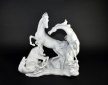 Large 18” Lladro Bisque Porcelain Sculpture of Three Wild Horses