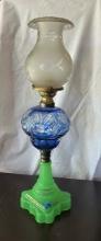 Oil Lamp with a Green Base and Blue Center