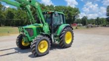 2002 JOHN DEERE 6320 CAB TRACTOR WITH JOHN DEERE 640 FRONT END LOADER WITH HAY S