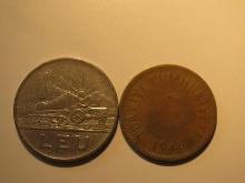 Foreign Coins: 1966 Romania 1 Leu & 1948 Turkey 25 Kurus