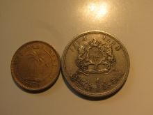 Foreign Coins: 1937 Liberia 1/2 Cent & 1974 Morocco 1 unit coins