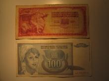 Foreign Currency: 1981& 1992  Yugoslavia 100 Dinars