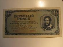 Foreign Currency: 1945 (WWII) Hungary 1 Million Pengo