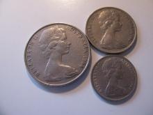Foreign Coins:  Australia 1966 20, 67 10 & 68 5 Cents
