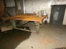 LARGE STEER SHOP TABLE, (2) SMALL TABLES AND MISC,