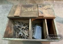 WOODEN CRATE OF WRENCHES,  ON FLOOR