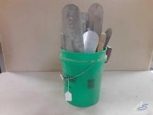 Lot of concrete hand tools in 5 gallon bucket