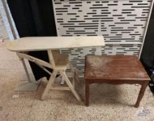 Antique Iron Board/Chair and Small Wooden Table