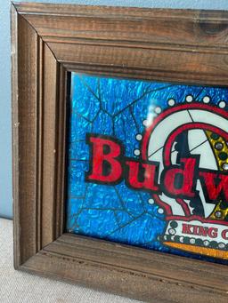 Vintage Framed Faux Stained Glass Budweiser Sign