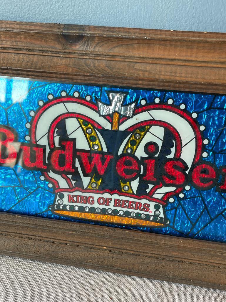 Vintage Framed Faux Stained Glass Budweiser Sign