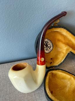 Vintage SMS Hand Carved Block Meerschaum Pipe with Case