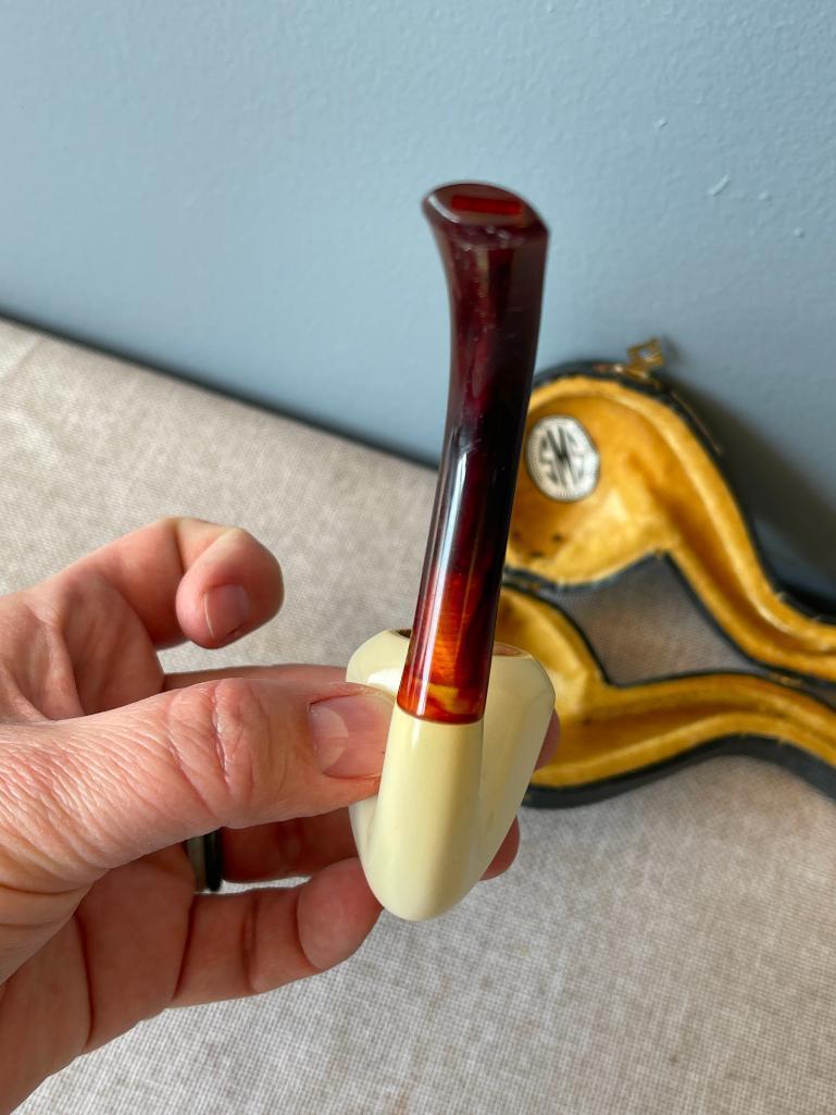 Vintage SMS Hand Carved Block Meerschaum Pipe with Case