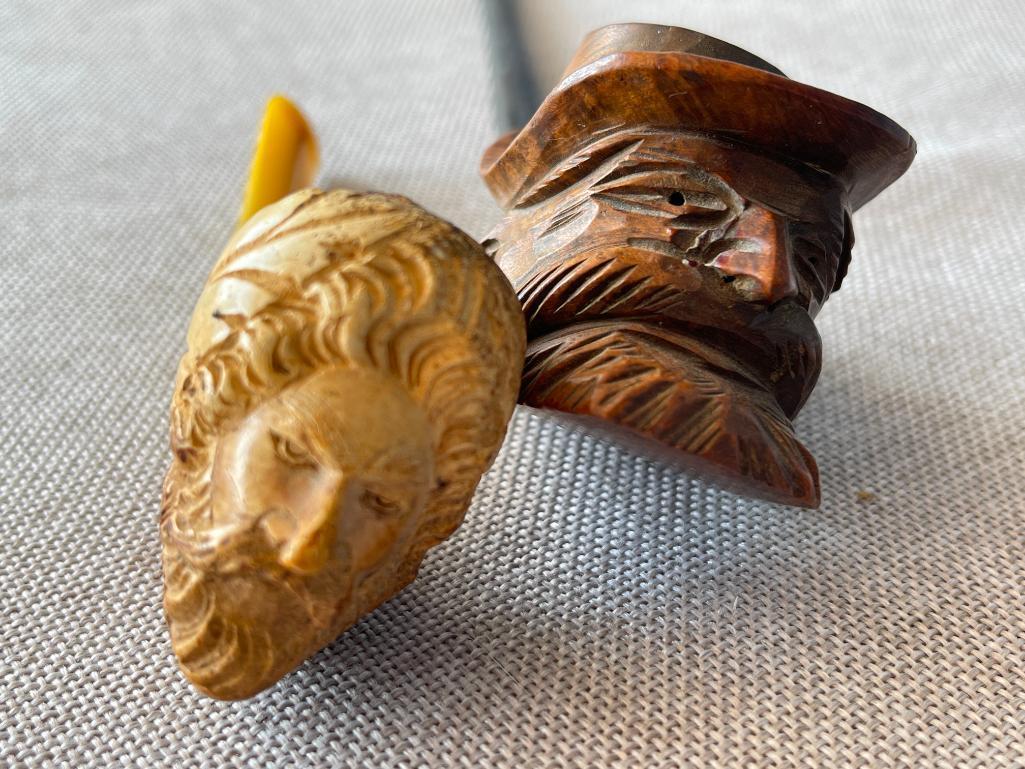 Group of 2 Wooden Carved Smoking Pipes