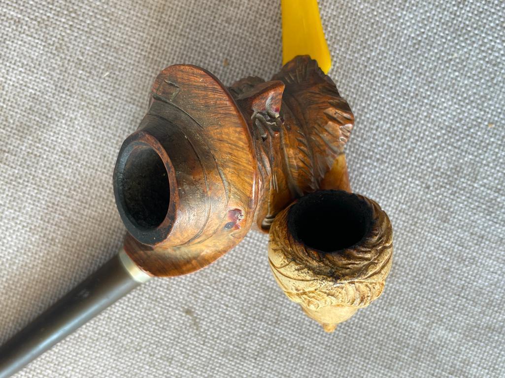 Group of 2 Wooden Carved Smoking Pipes