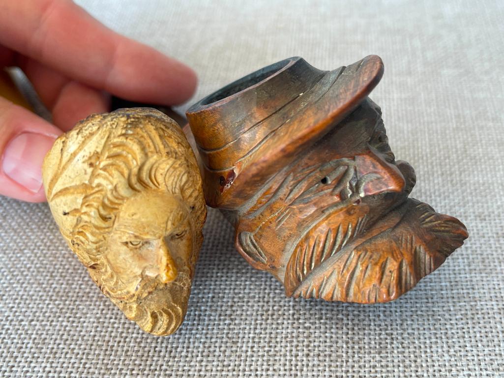 Group of 2 Wooden Carved Smoking Pipes