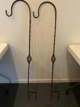 Two Decorative, Twisted Metal Shepard Hooks, 4' Tall