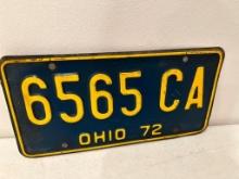 1972 Ohio License Plate, Condition as Pictured