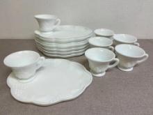 Set of 7 Milk Glass Snack Plate and Cup