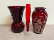 Group of 3 Red Glass Vases