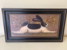 Framed Lisa Hilliker Folk Bunny Print Wall Art Piece