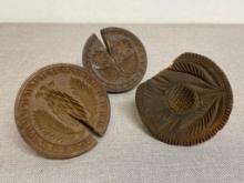 Group of 3 Antique Wooden Butter Molds - Damaged