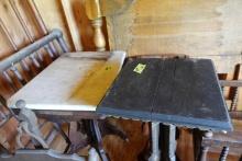 THREE ANTIQUE END TABLES INCLUDING ONE MARBLE TOP AND ONE BLACK SOME DAMAGE