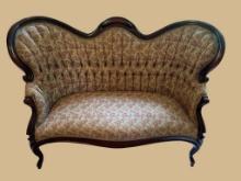 Victorian Style Settee with Carved Hardwood Frame