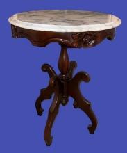 Round Victorian Style Marble Top End Table -