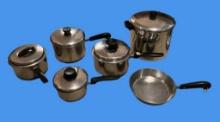 Assorted Revere Ware and Ekcoware Pots With M