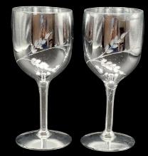 (2) Etched Mercury Glass Wine Glasses