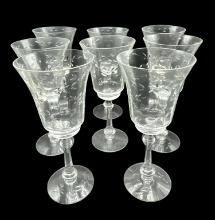 (8) Unknown Manufacturer Etched Glass Wine Glasses