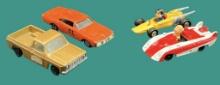 (2) Vintage Aviva Peanuts Toy Cars & (2) Vintage