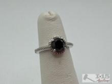 Sterling Silver Ring with Black Diamond Center and Diamond Accents, 2.32g