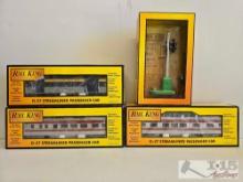 3 Rail King by MTH Electric Trains O-27 Streamlined Passenger Car and 1 Rail King Block Signal