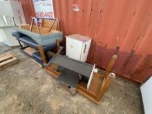 White Mini Fridge, Small Wooden Table, Rolling Side Table, First aid Couches